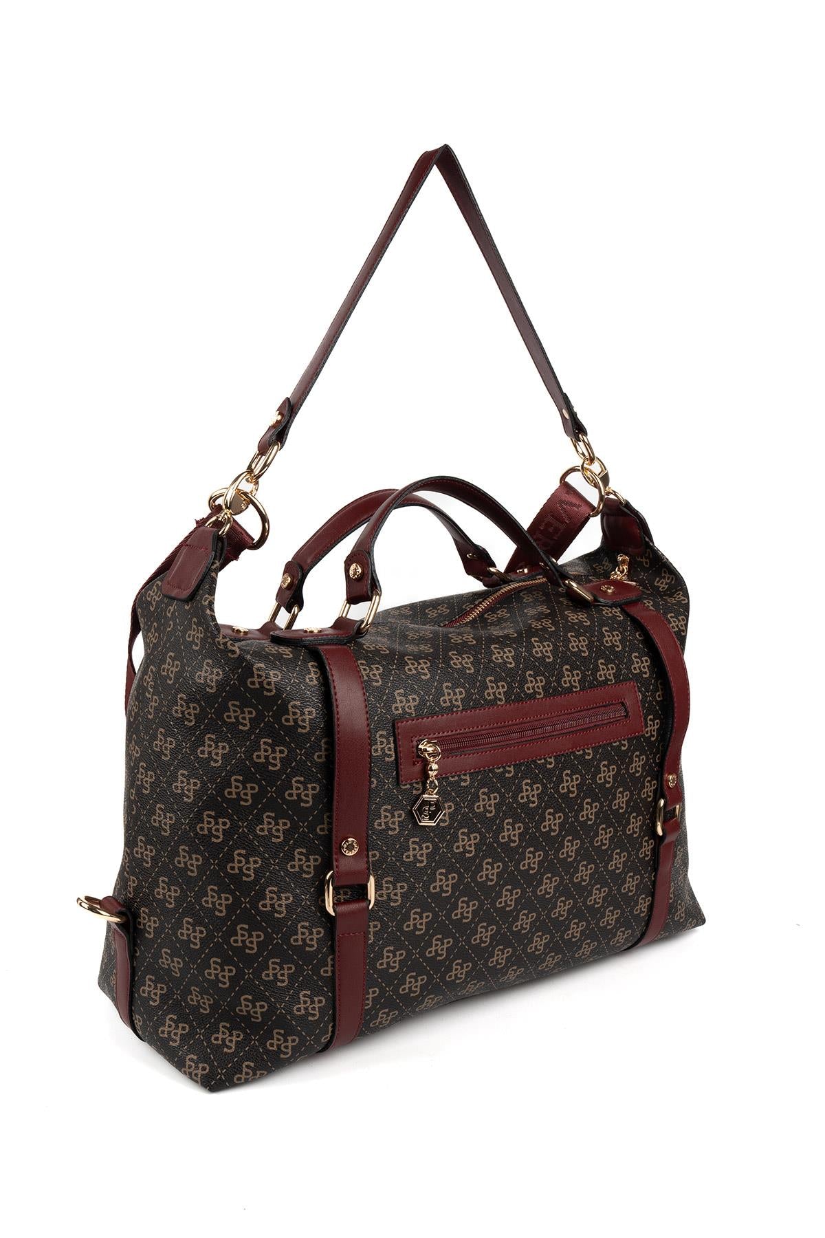 Silver & Polo Kahve Sarı - Bordo SP1064 Kadın Seyahat Çantası