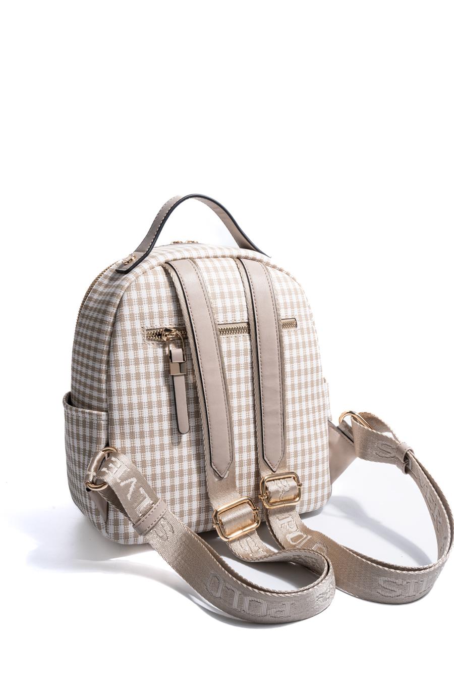 Silver & Polo SP1130 Kadın Sırt Çantası Ekose Line Kare Kum Beji-Kum