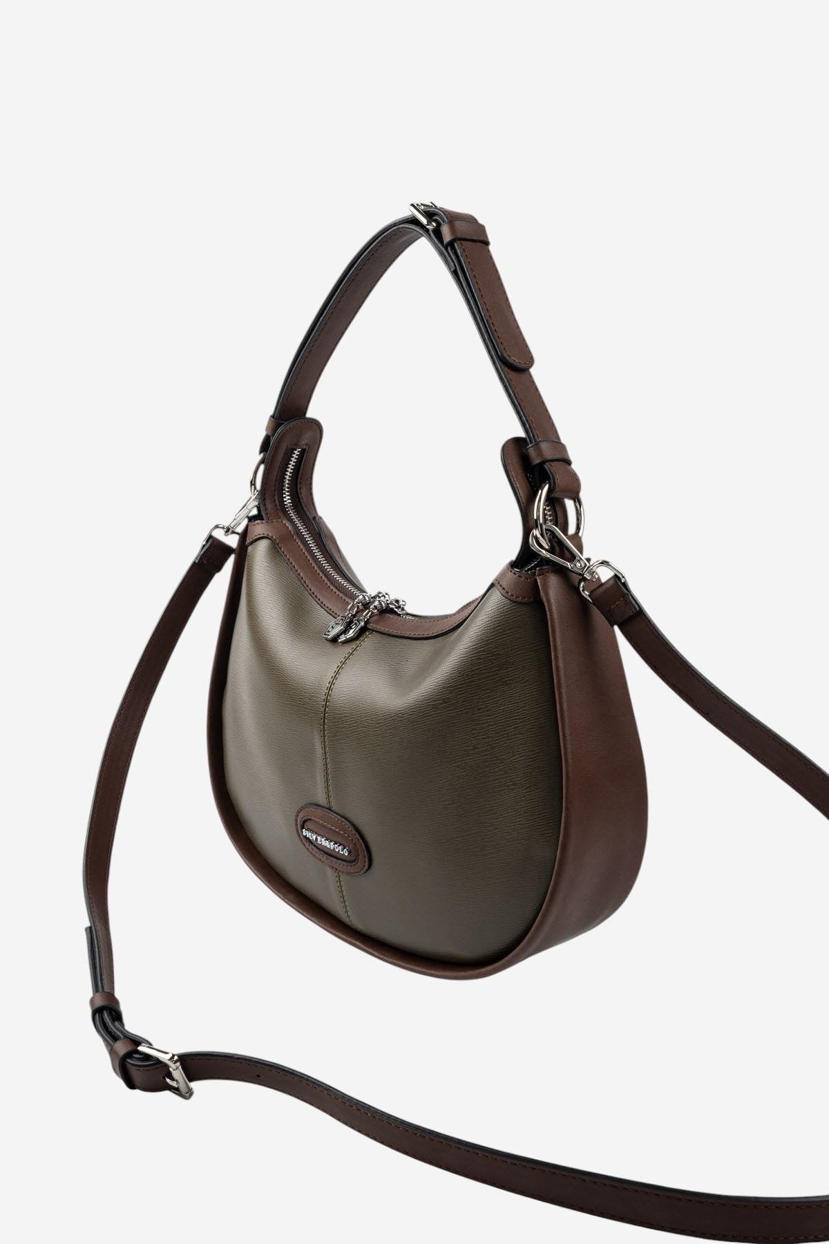Silver & Polo SP1263 Kadın Omuz Çantası Logolu Zeytuni-Kahve