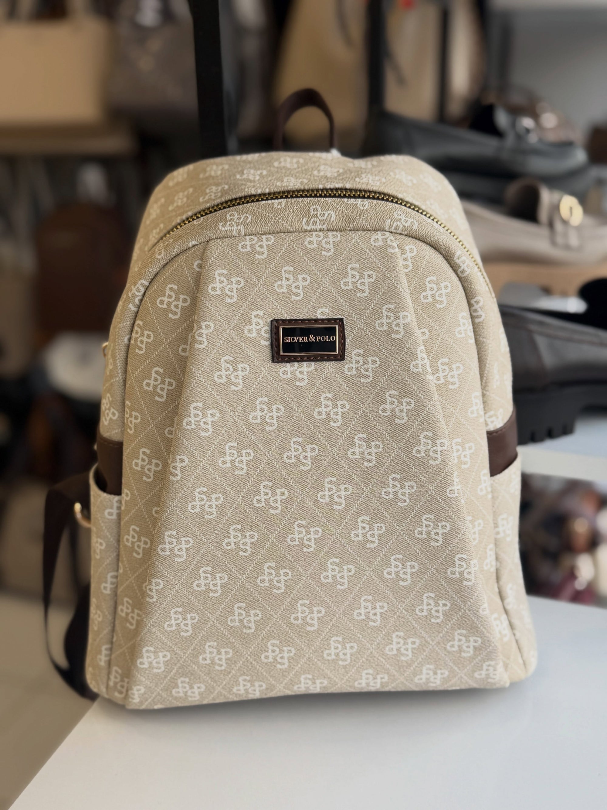 Silver & Polo Taş-Kahve Monogram Ergonomik & Çok Gözlü Kadın Sırt Çantası - SP926
