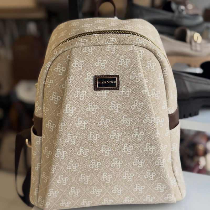 Silver & Polo Taş-Kahve Monogram Ergonomik & Çok Gözlü Kadın Sırt Çantası - SP926 - 3