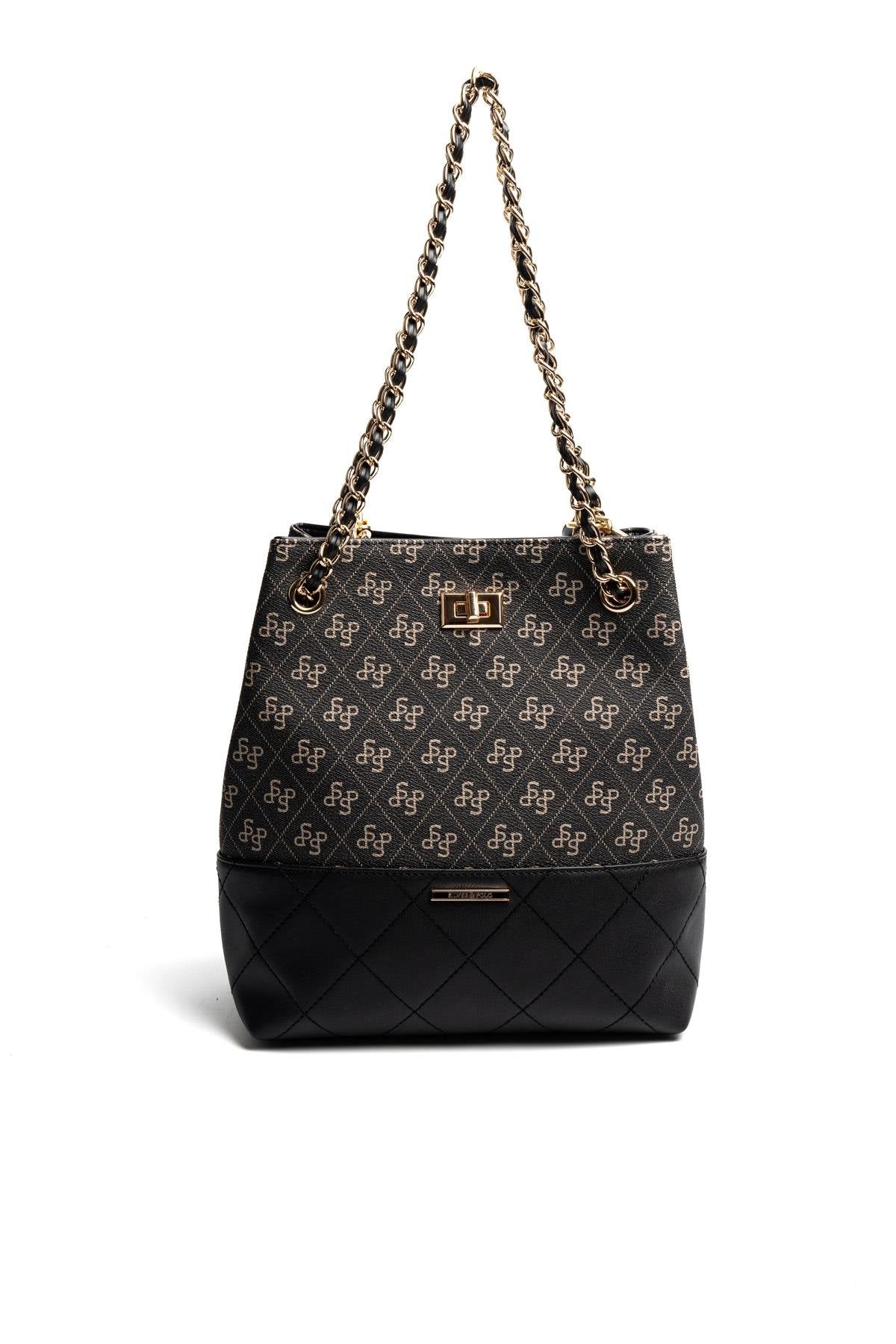 Silver & Polo SP1262 Kadın Omuz Çantası Monogram Füme-Siyah