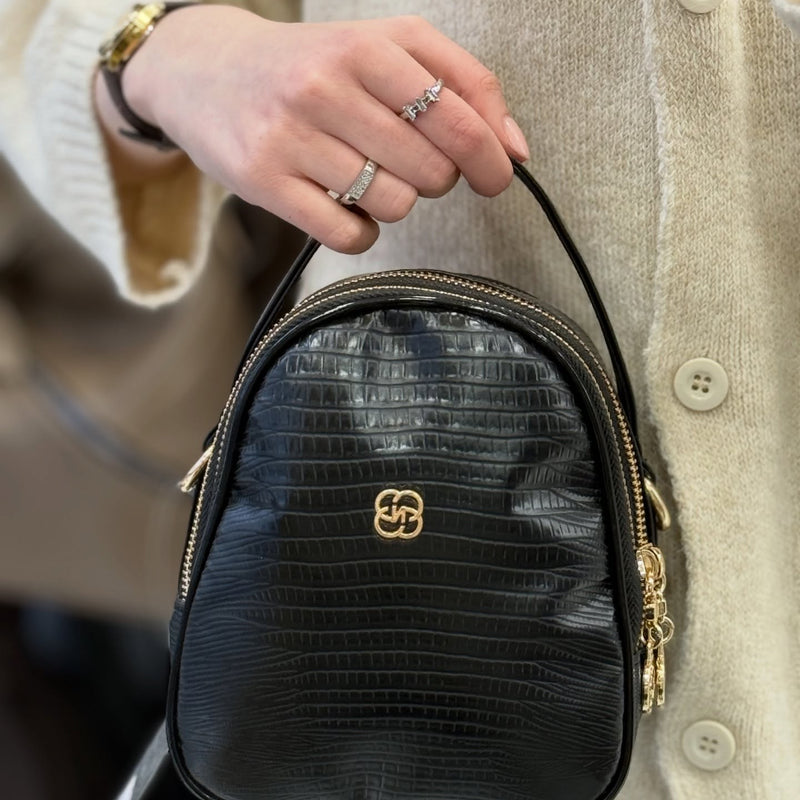 Nas Bag Siyah Liza Üç Bölmeli Mini Çapraz & El Çantası – 948