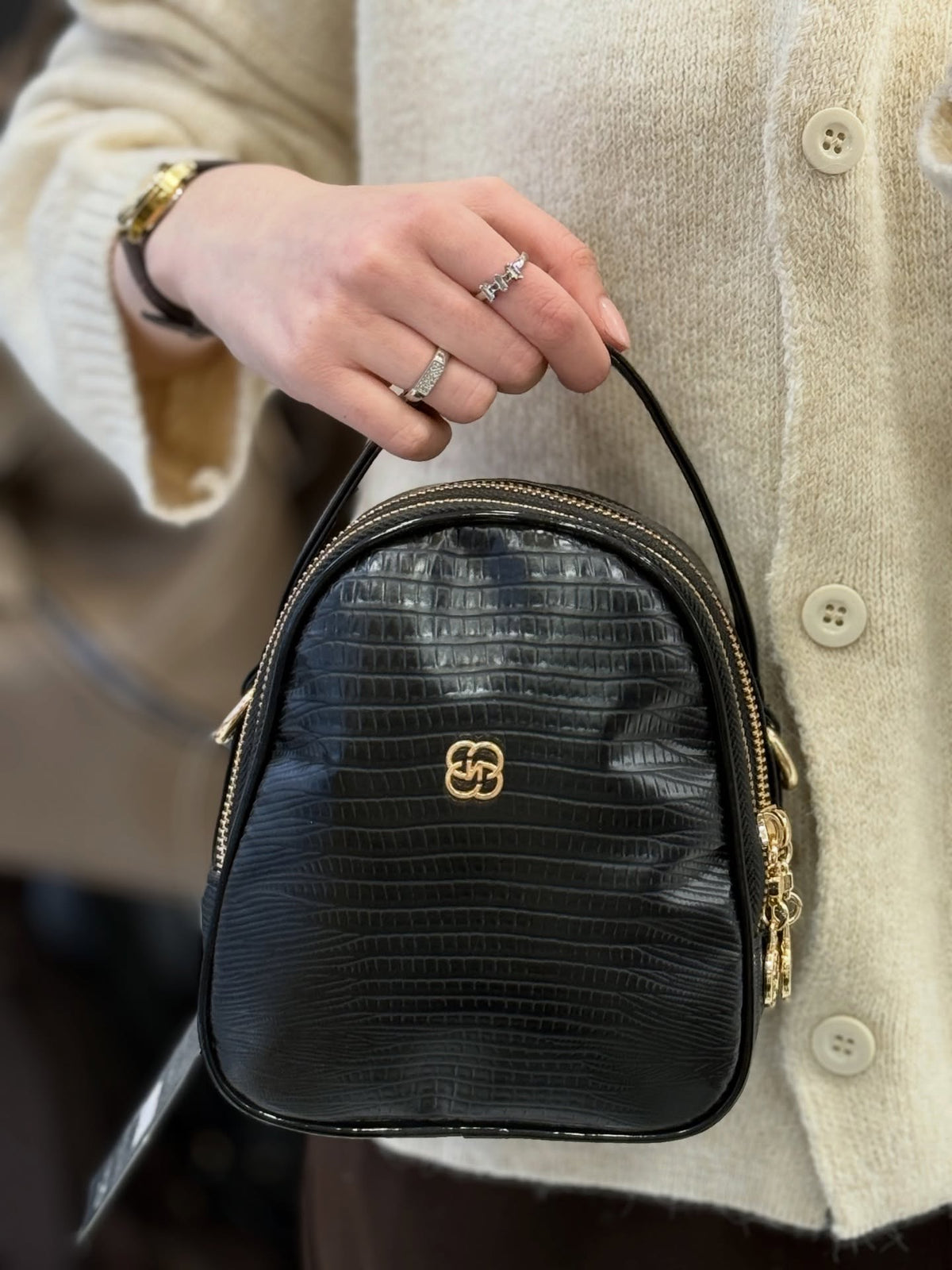 Nas Bag Siyah Liza Üç Bölmeli Mini Çapraz & El Çantası – 948