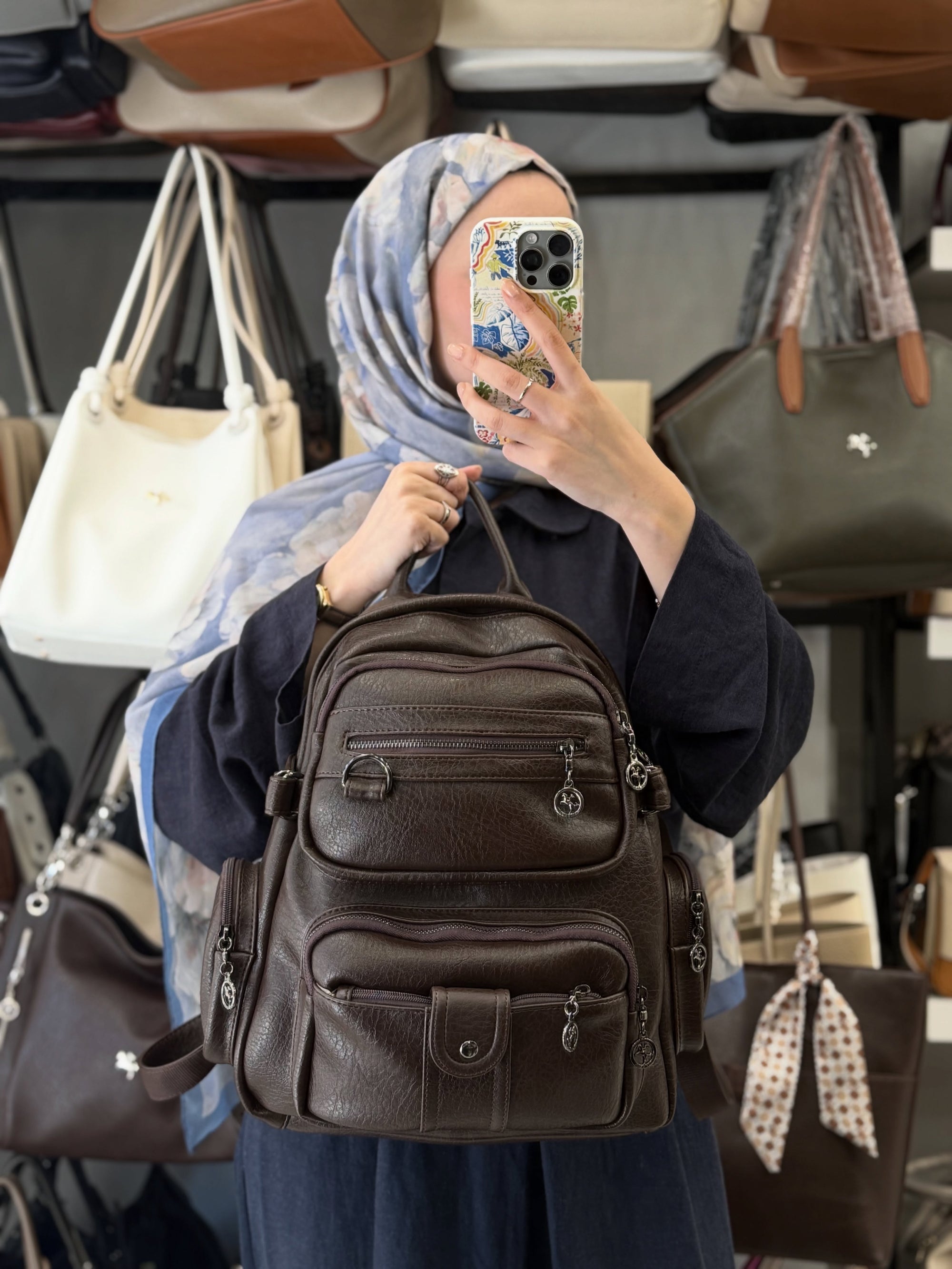 Nas Bag Acı Kahve Çok Bölmeli Kadın Deri Sırt Çantası - 951