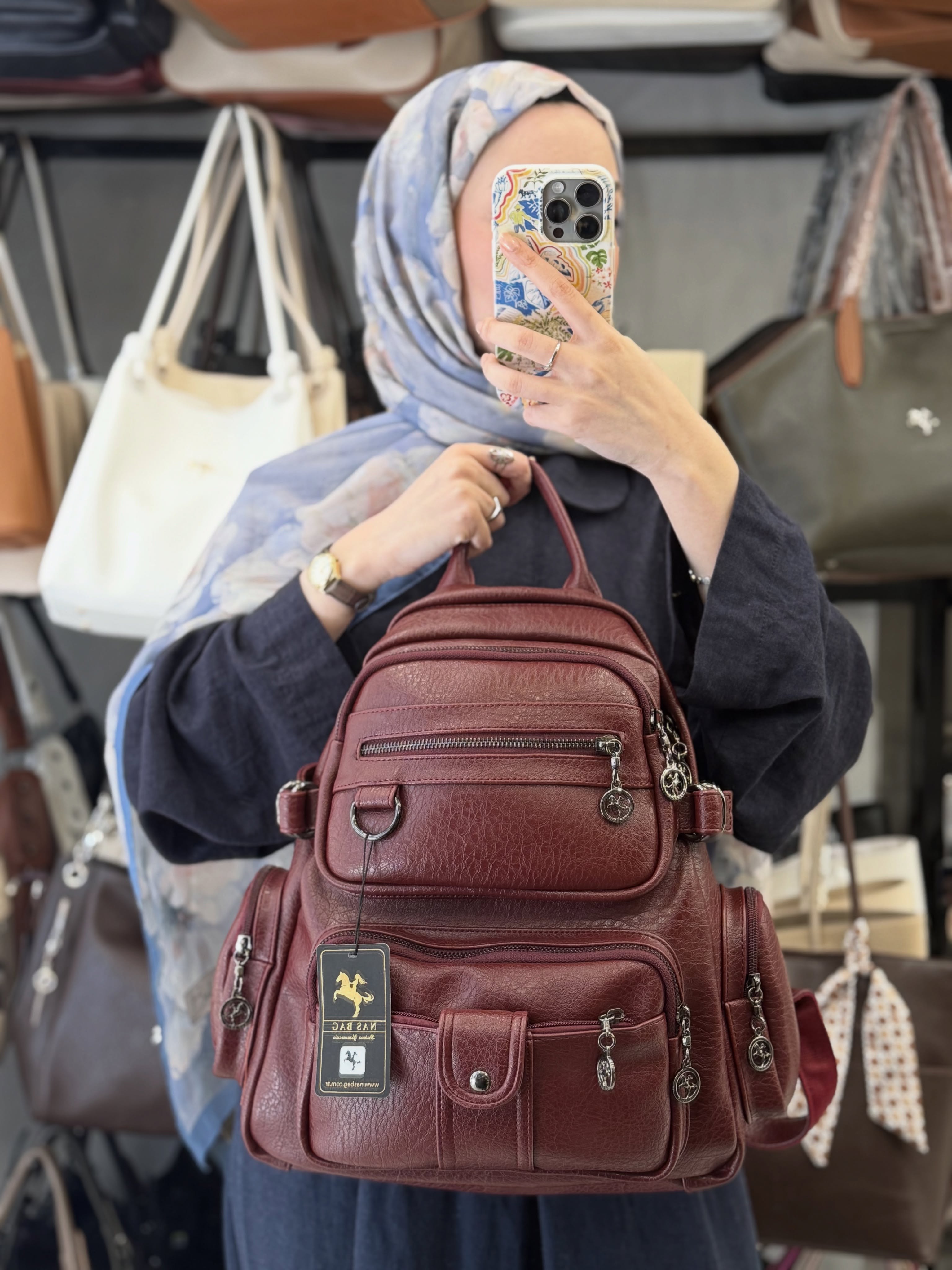 Nas Bag Bordo Çok Bölmeli Kadın Deri Sırt Çantası - 951