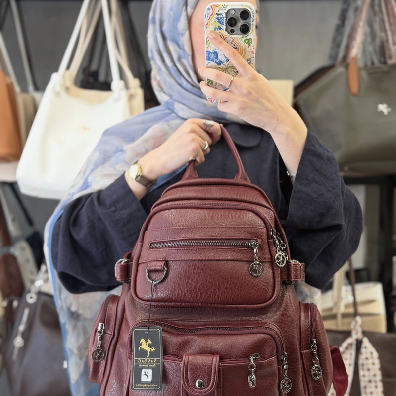 Nas Bag Bordo Çok Bölmeli Kadın Deri Sırt Çantası - 951 - 4