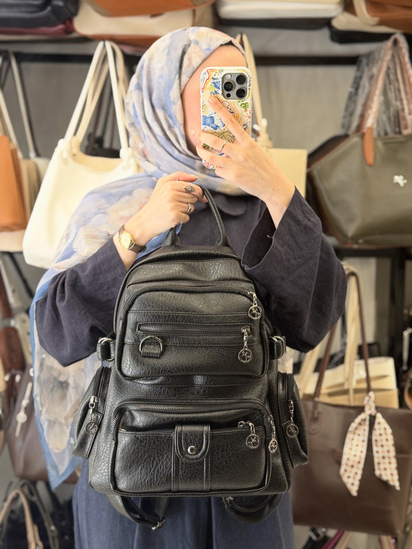 Nas Bag Siyah Çok Bölmeli Kadın Deri Sırt Çantası - 951
