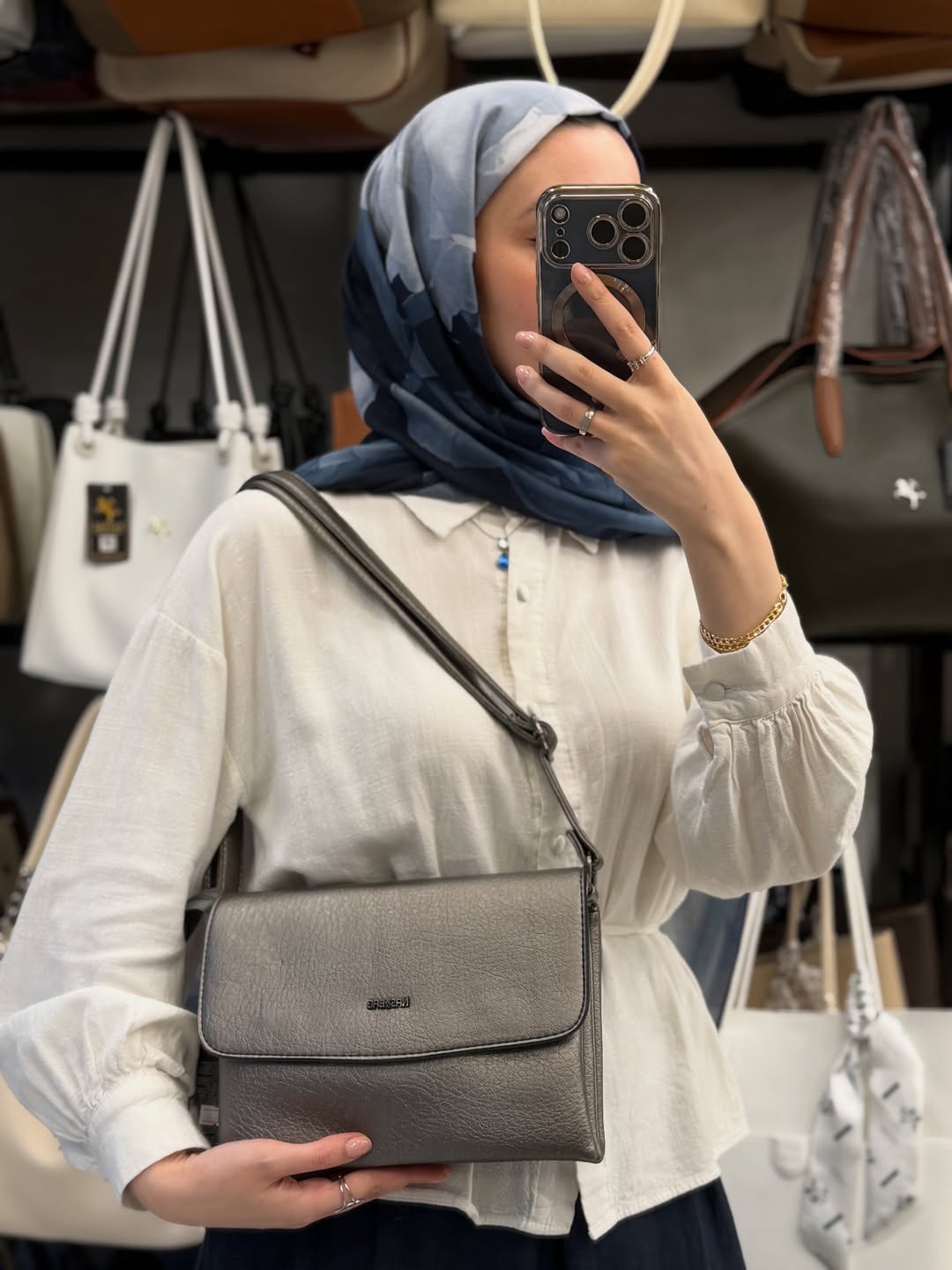 Nas Bag Gri Çok Bölmeli Kapaklı Omuz Çantası - 985