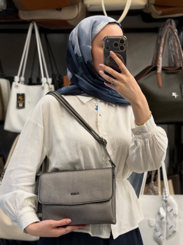 Nas Bag Gri Çok Bölmeli Kapaklı Omuz Çantası - 985