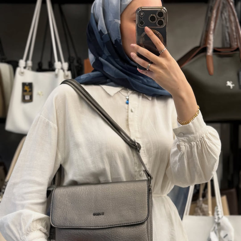 Nas Bag Gri Çok Bölmeli Kapaklı Omuz Çantası - 985 - 1