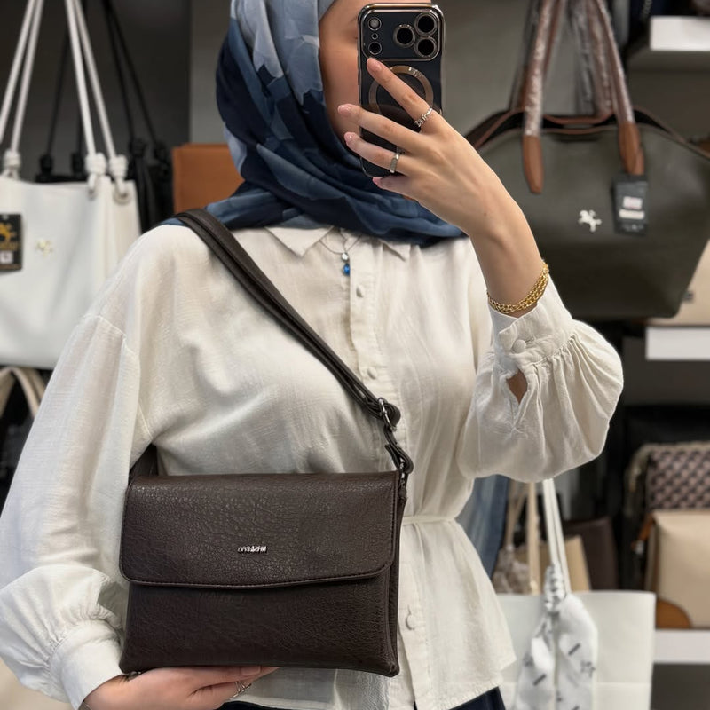 Nas Bag Kahverengi Çok Bölmeli Kapaklı Omuz Çantası - 985 - 1