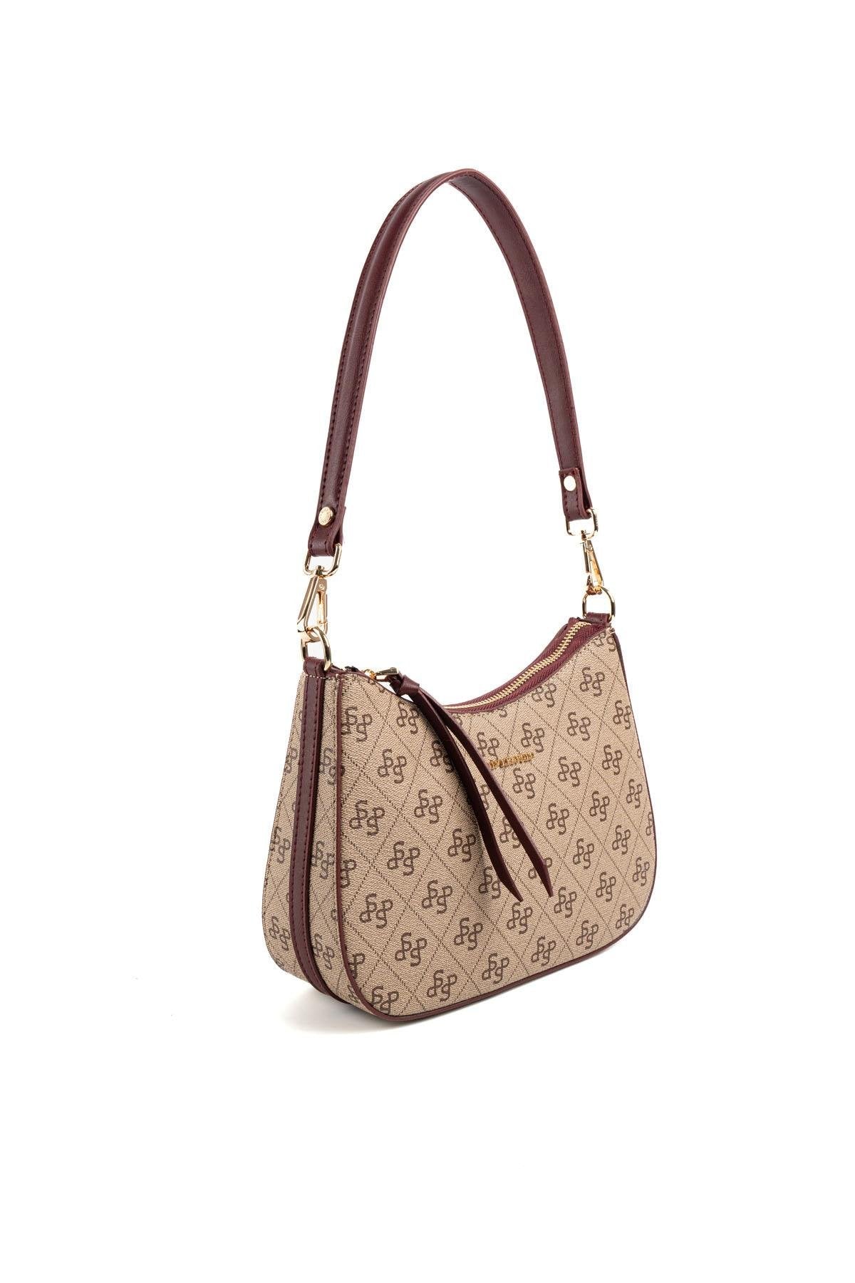 Silver & Polo Koyu Bej - Bordo SP1259 Omuz Çantası