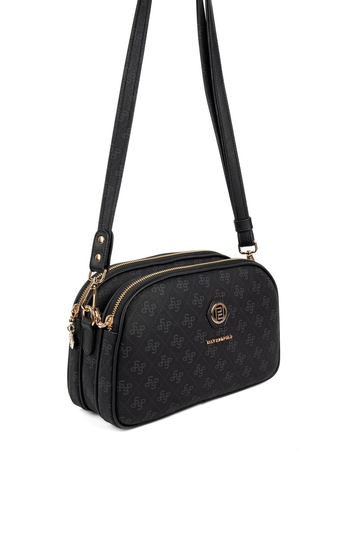 Silver & Polo SP745 Kadın Çapraz Çanta Monogram Siyah