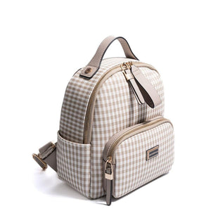 Silver & Polo SP1130 Kadın Sırt Çantası Ekose Line Kare Kum Beji-Kum