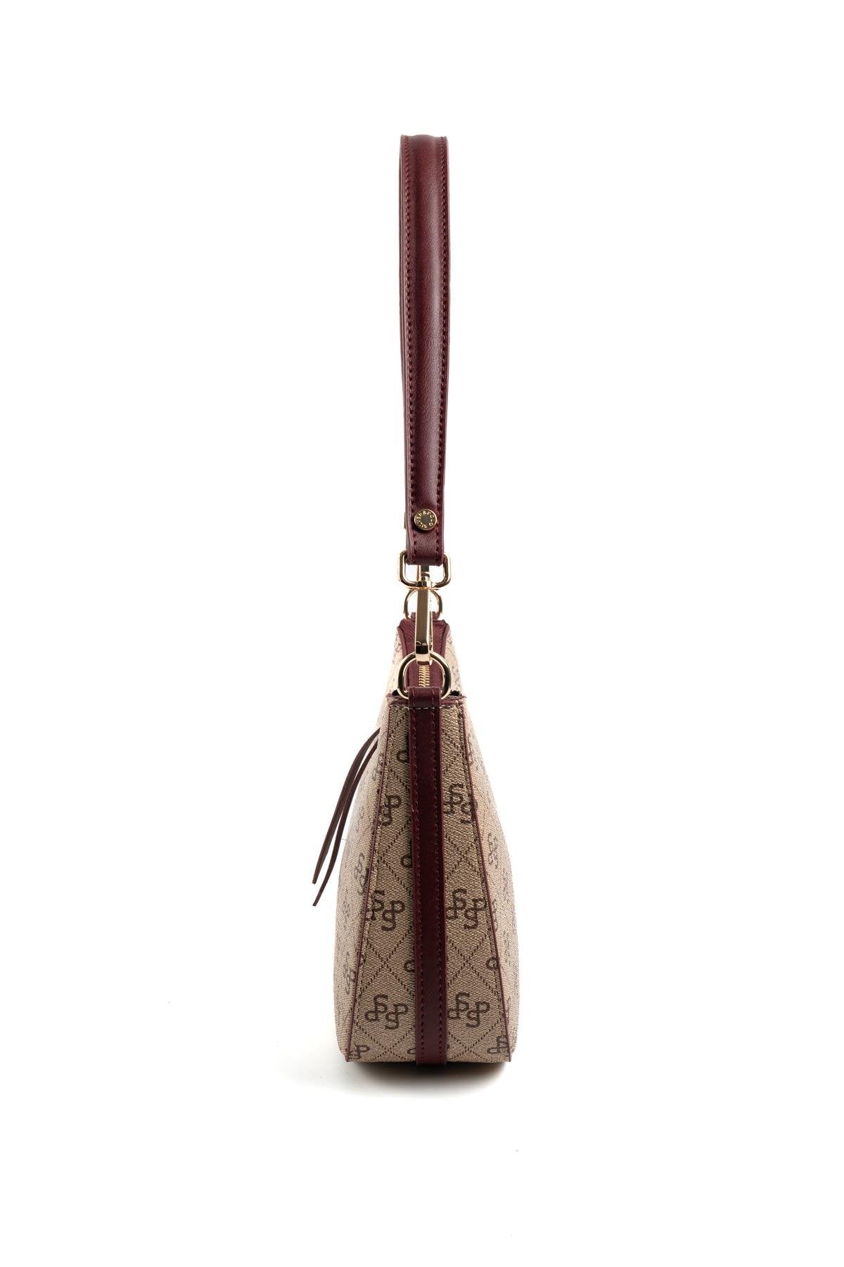 Silver & Polo Koyu Bej - Bordo SP1259 Omuz Çantası