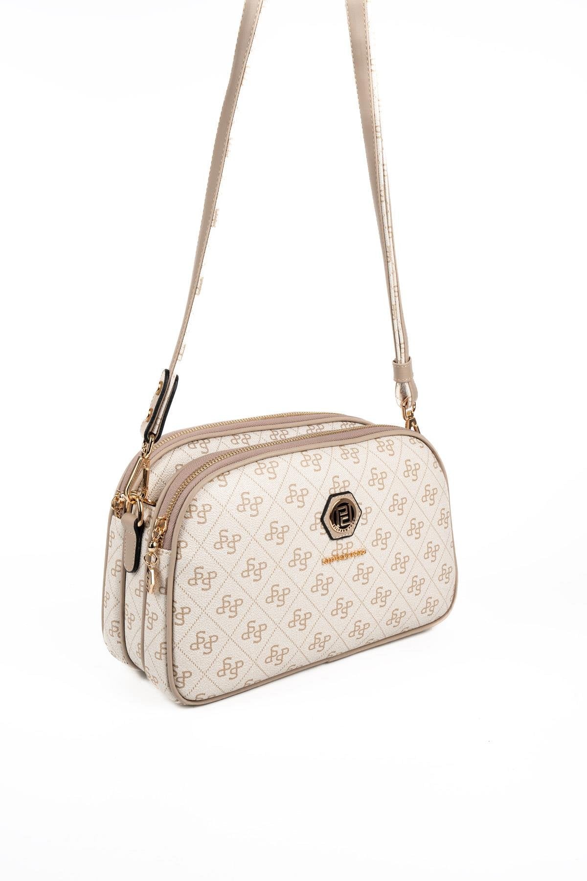 Silver & Polo SP745 Kadın Çapraz Çanta Monogram Bej-Kum