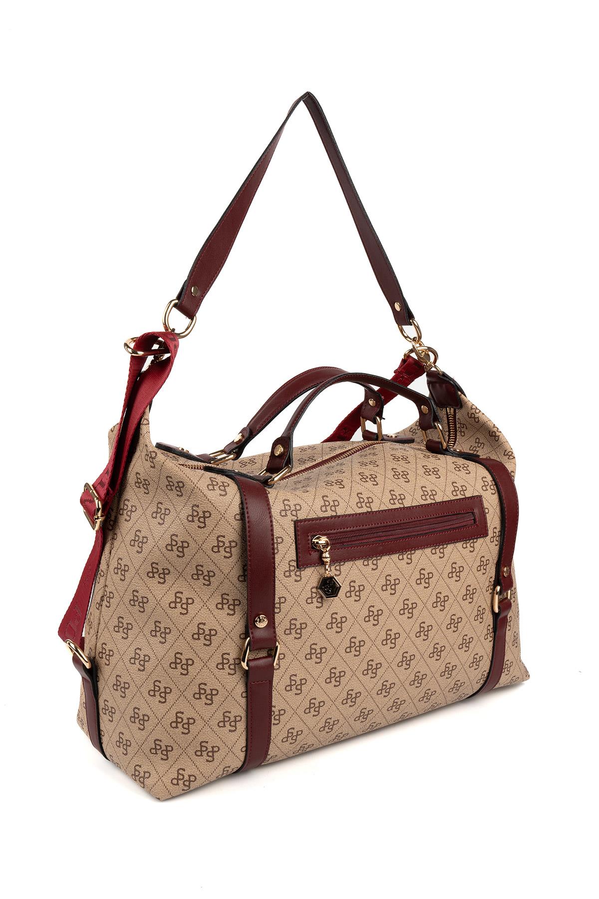 Silver & Polo Koyu Bej - Bordo SP1064 Kadın Seyahat Çantası