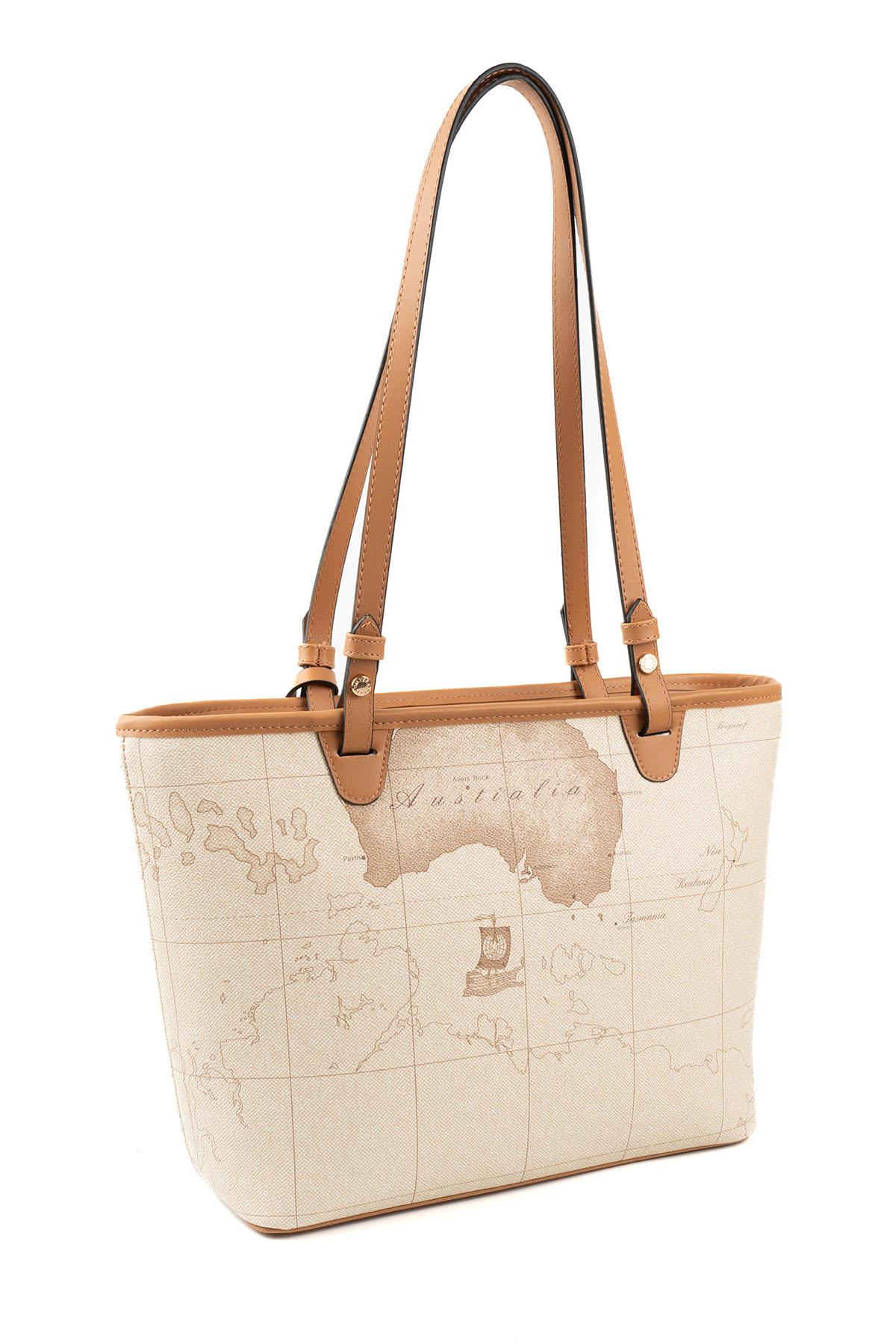 Silver & Polo SP1204 Kadın Omuz Çantası Harita Koyu Bej-A.Taba