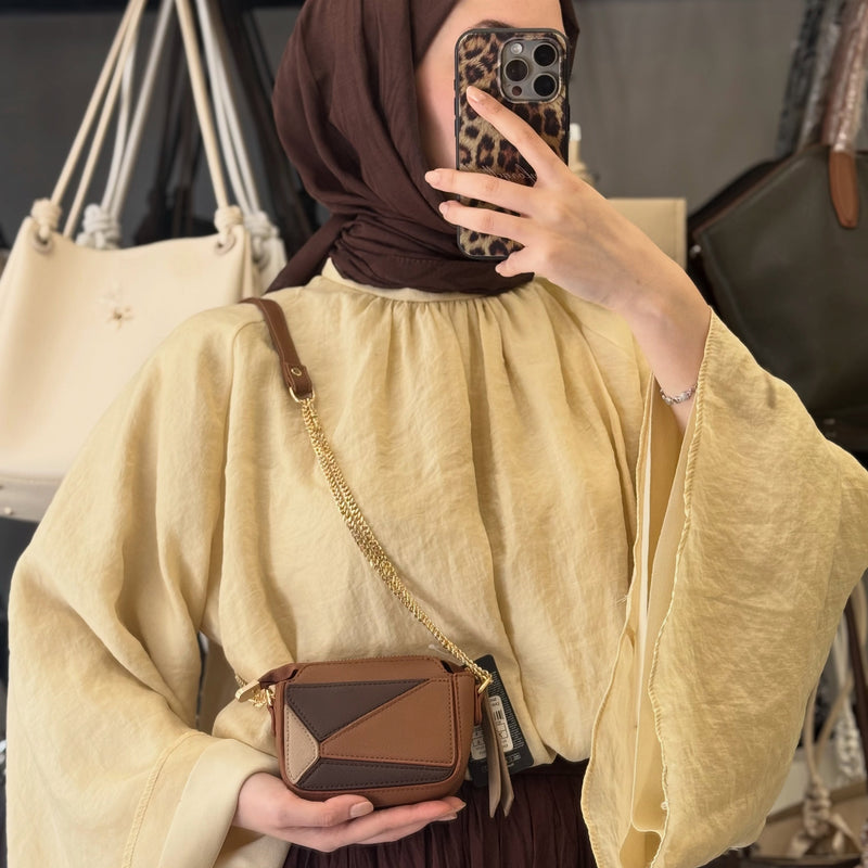 Nas Bag Taba Kahve Geometrik Bölmeli Kadın El ve Omuz Çantası - 1454 - 3