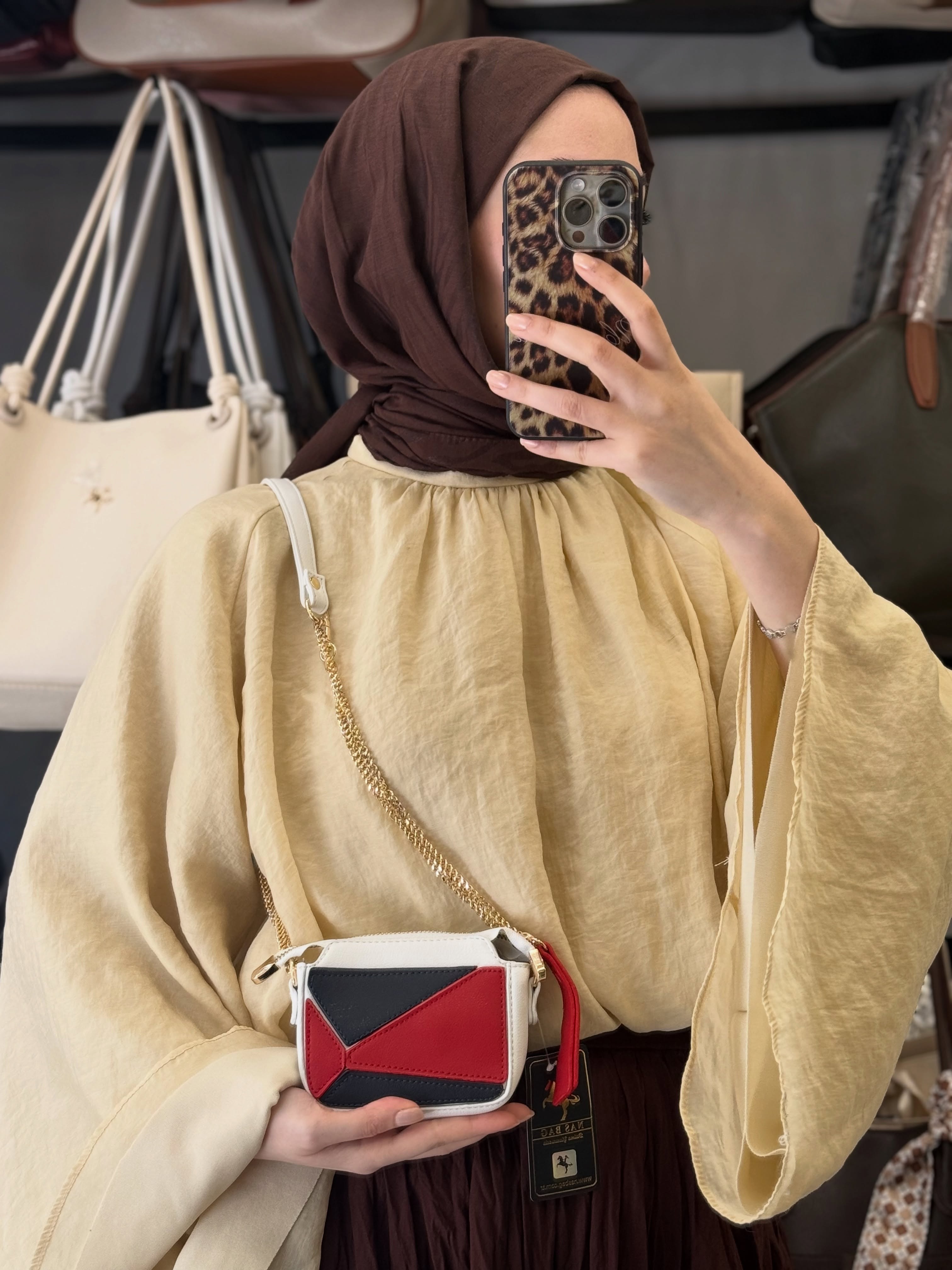 Nas Bag Beyaz Kırmızı Lacivert Geometrik Bölmeli Kadın El ve Omuz Çantası - A1454