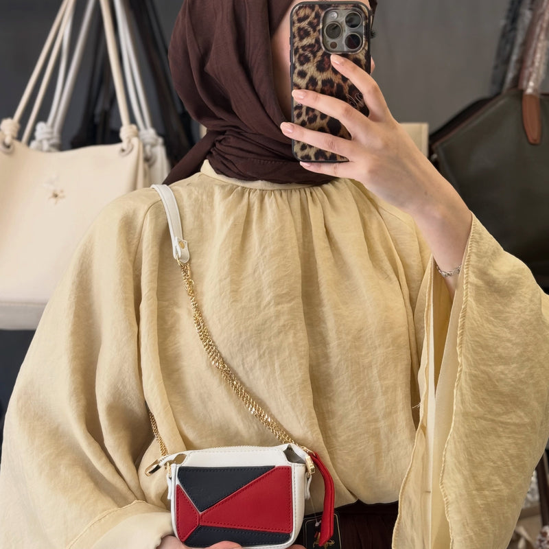 Nas Bag Beyaz Kırmızı Lacivert Geometrik Bölmeli Kadın El ve Omuz Çantası - 1454 - 3