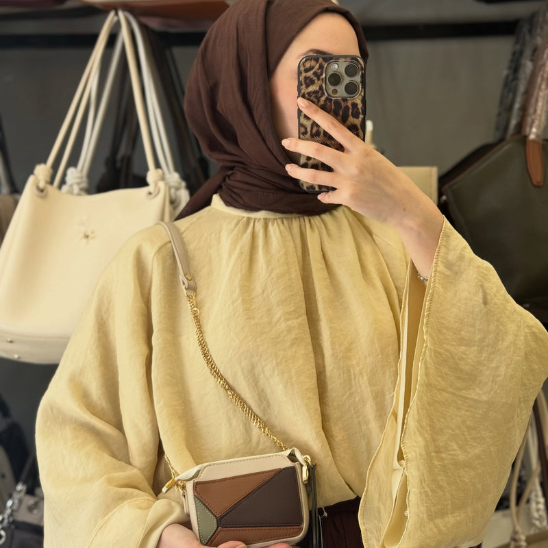Nas Bag Krem Kahve Geometrik Bölmeli Kadın El ve Omuz Çantası - 1454 - 2
