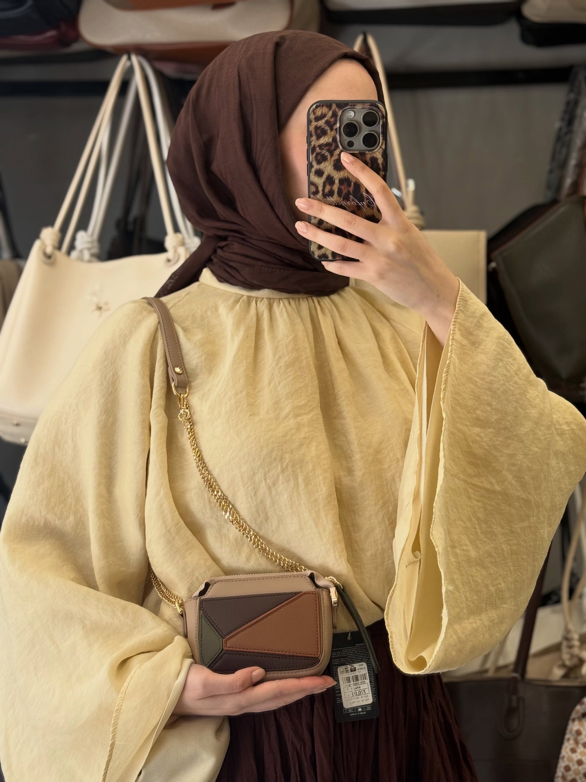 Nas Bag Kum Geometrik Bölmeli Kadın El ve Omuz Çantası - A1454