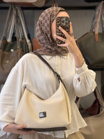 Nas Bag Krem Kahve Detaylı Ayarlanabilir Askılı Yumuşak Deri Kadın Hobo Omuz Çantası - 1525