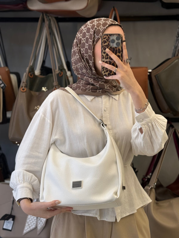 Nas Bag Beyaz Ayarlanabilir Askılı Yumuşak Deri Kadın Hobo Omuz Çantası - 1525