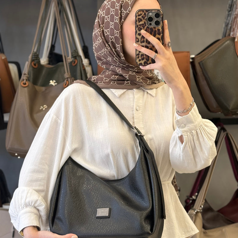Nas Bag Siyah Ayarlanabilir Askılı Yumuşak Deri Kadın Hobo Omuz Çantası - 1525 - 5