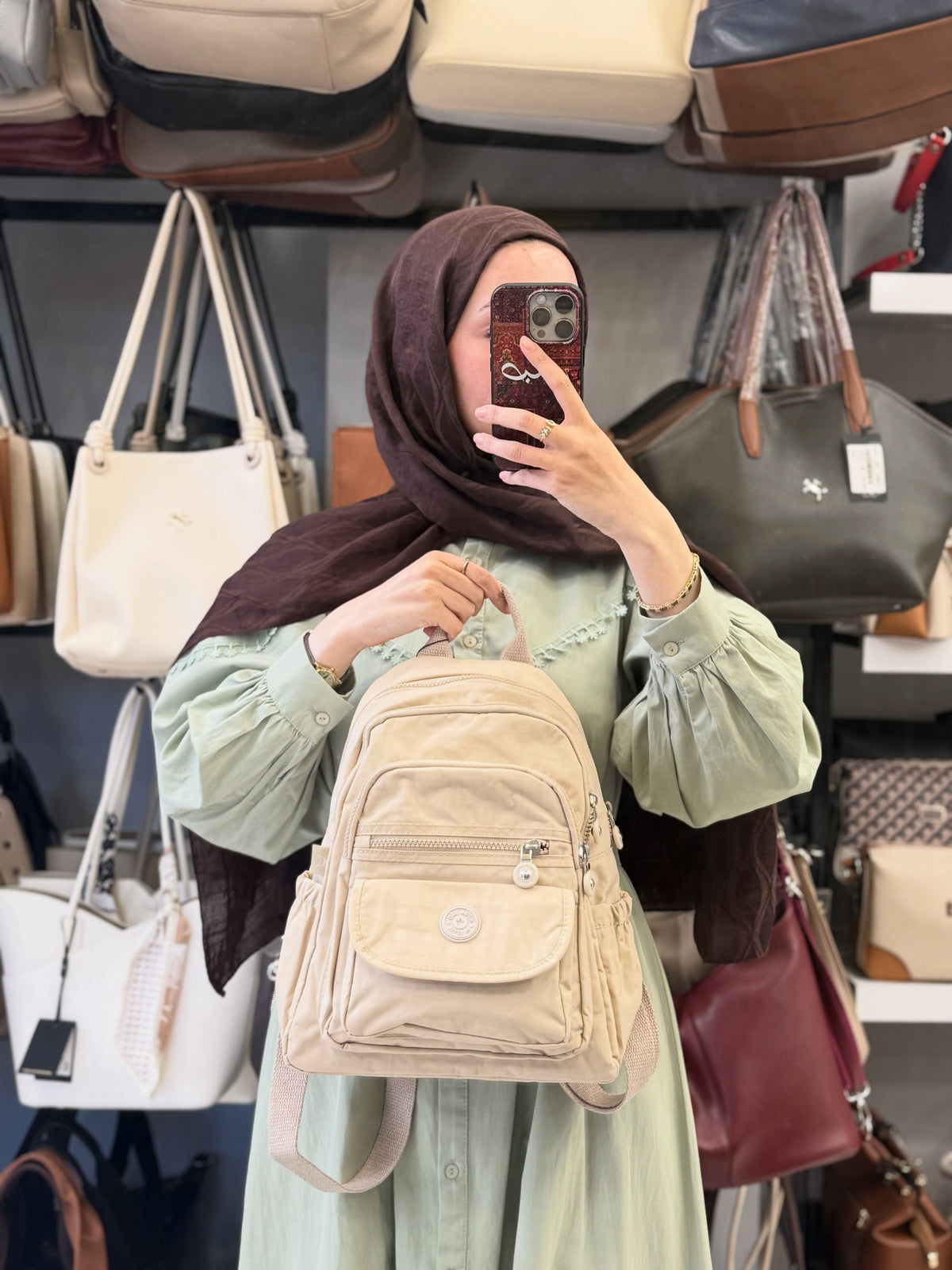 MEGA BAG Krem Orta Boy Çok Gözlü Su Geçirmez Sırt Çantası - M-255