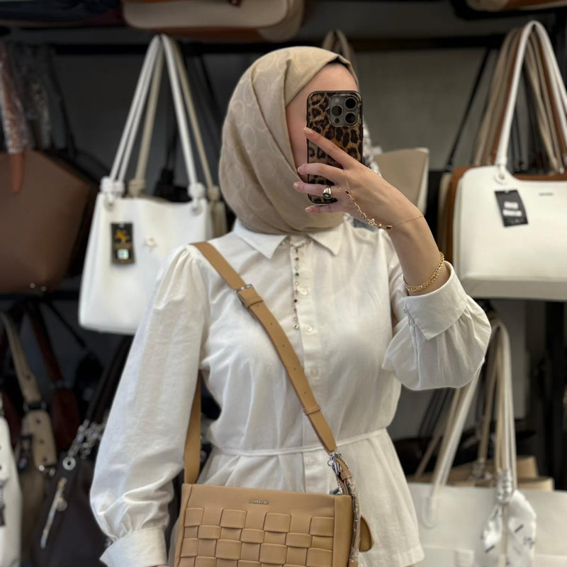 Nas Bag Açık Taba Örgü Desenli Çanta & Kartlık Seti - ns26038 - 1