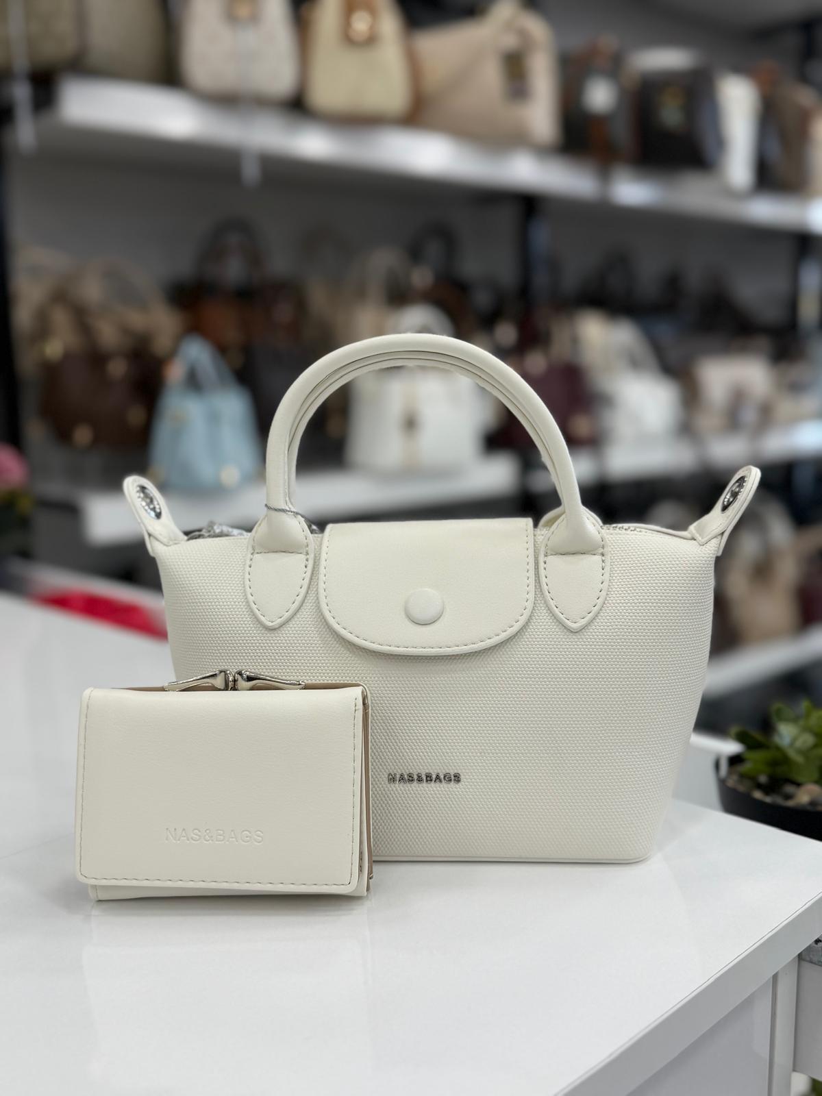 Nas Bag Beyaz Mini El ve Omuz Çantası + Cüzdan Seti - ns26009