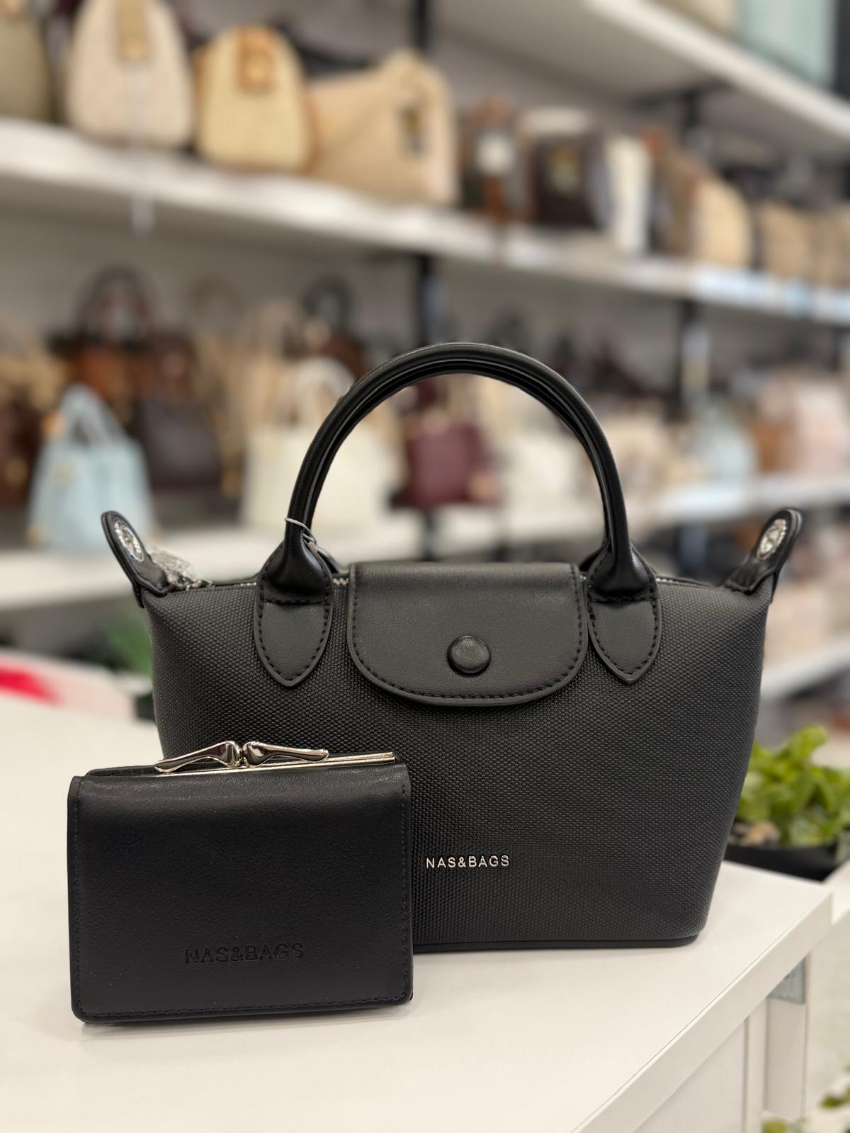 Nas Bag Siyah Mini El ve Omuz Çantası + Cüzdan Seti - ns26009