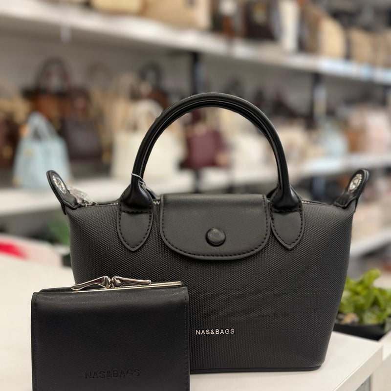 Nas Bag Siyah Mini El ve Omuz Çantası + Cüzdan Seti - ns26009 - 1