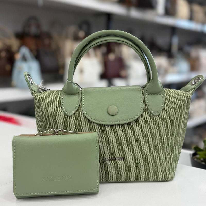 Nas Bag Yeşil Mini El ve Omuz Çantası + Cüzdan Seti - ns26009 - 1