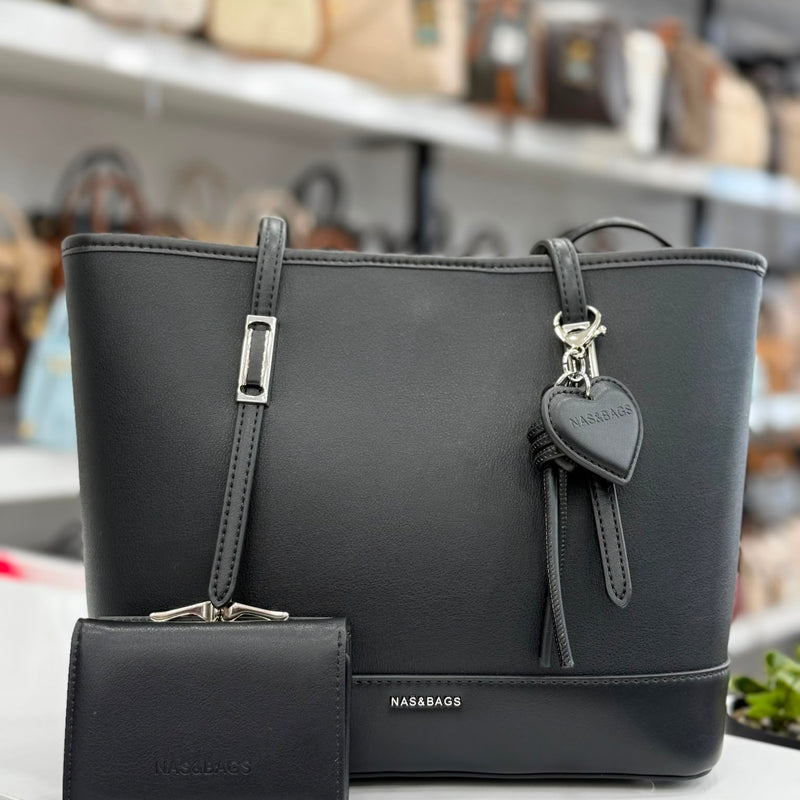 Nas Bag Siyah Cüzdan Setli 3 Gözlü Kadın Omuz Çantası - ns26011 - 2