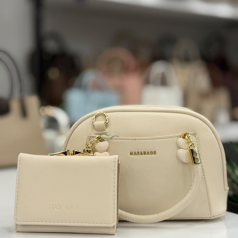 Nas Bag Çok Bölmeli Kadın Krem El ve Çapraz Çantası - NS26019 - 2