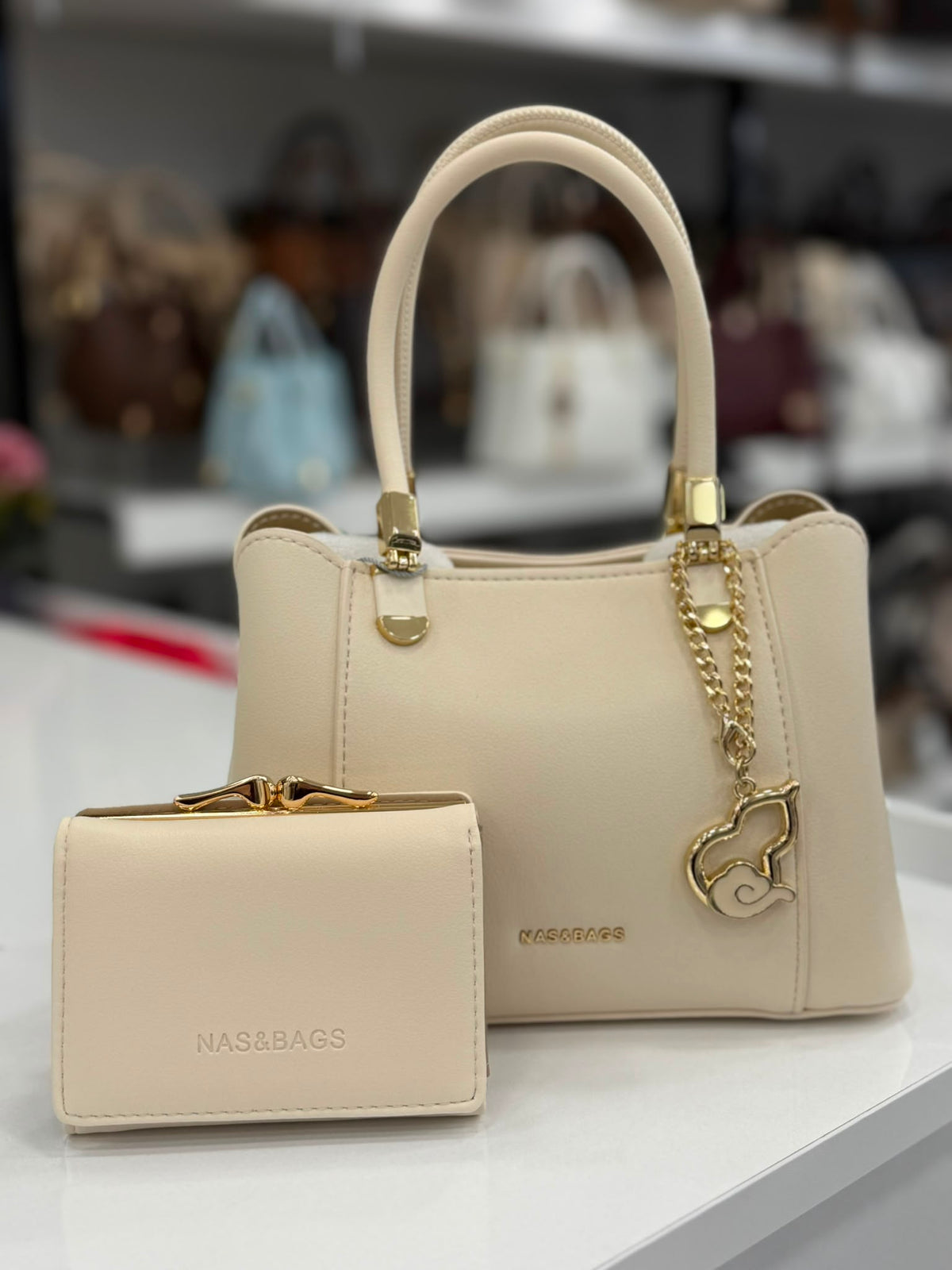Nas Bag Krem El ve Omuz Çantası + Cüzdan Kombin Set - ns26021