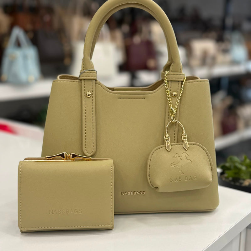Nas Bag Mini Çanta Charm'lı ve Cüzdanlı Kadın El & Omuz Çantası Seti (3'lü Set) - NS26022 - 2