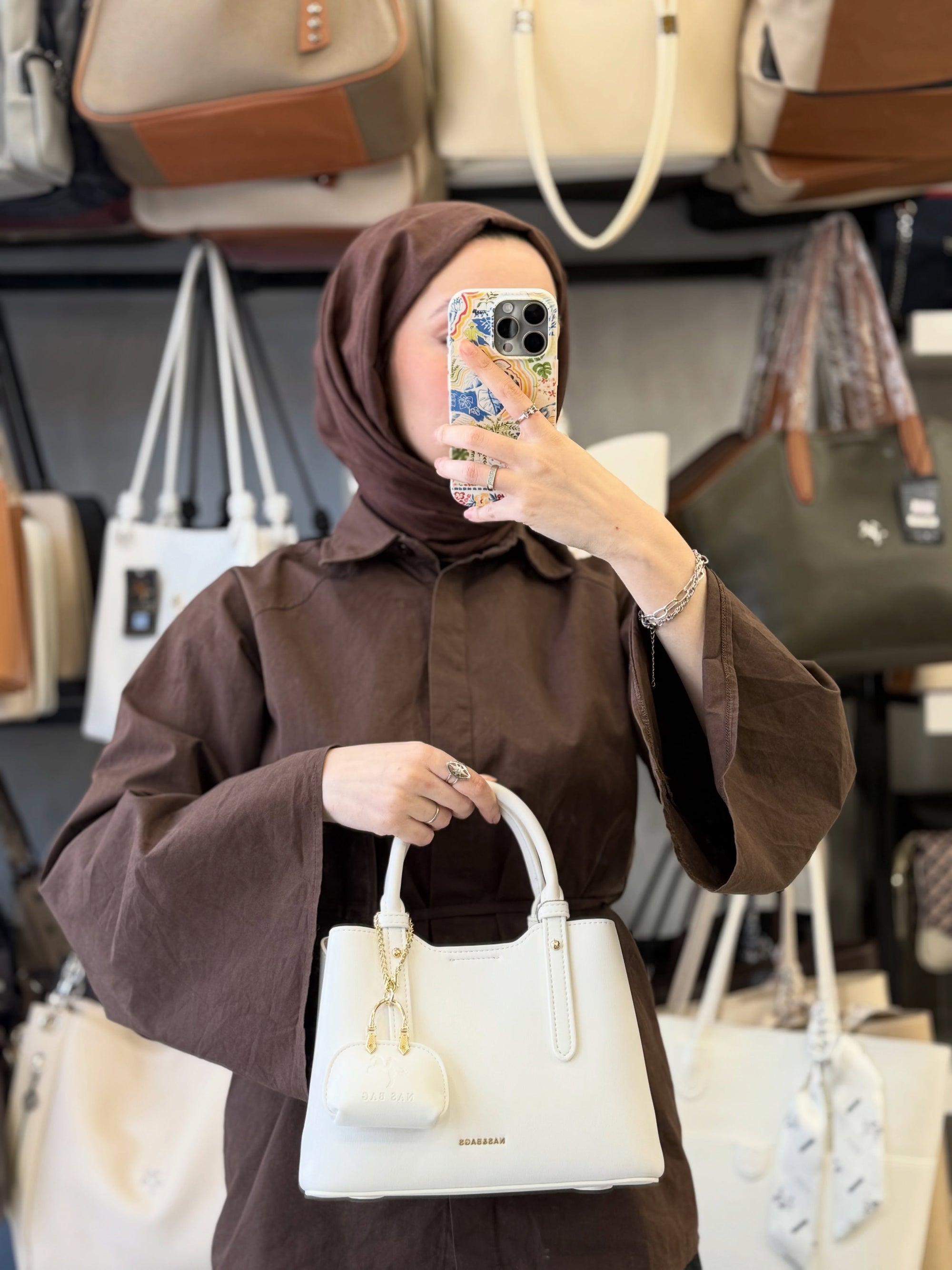 Nas Bag Beyaz Mini Çanta Charm'lı ve Cüzdanlı Kadın El & Omuz Çantası Seti (3'lü Set) - NS26022 (Kopya)