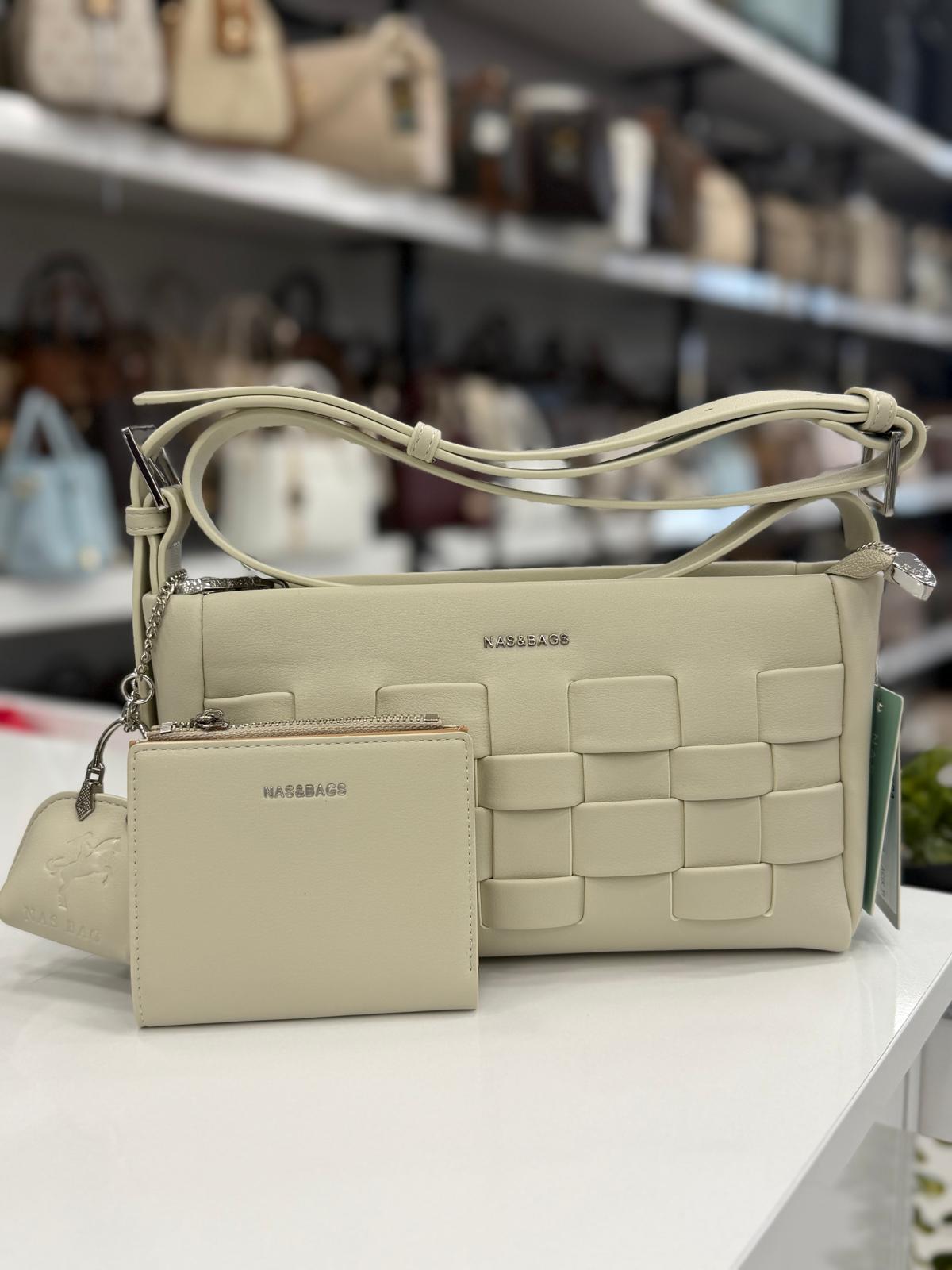 Nas Bag Açık Yeşil Örgü Desenli Çanta & Kartlık Seti - ns26038
