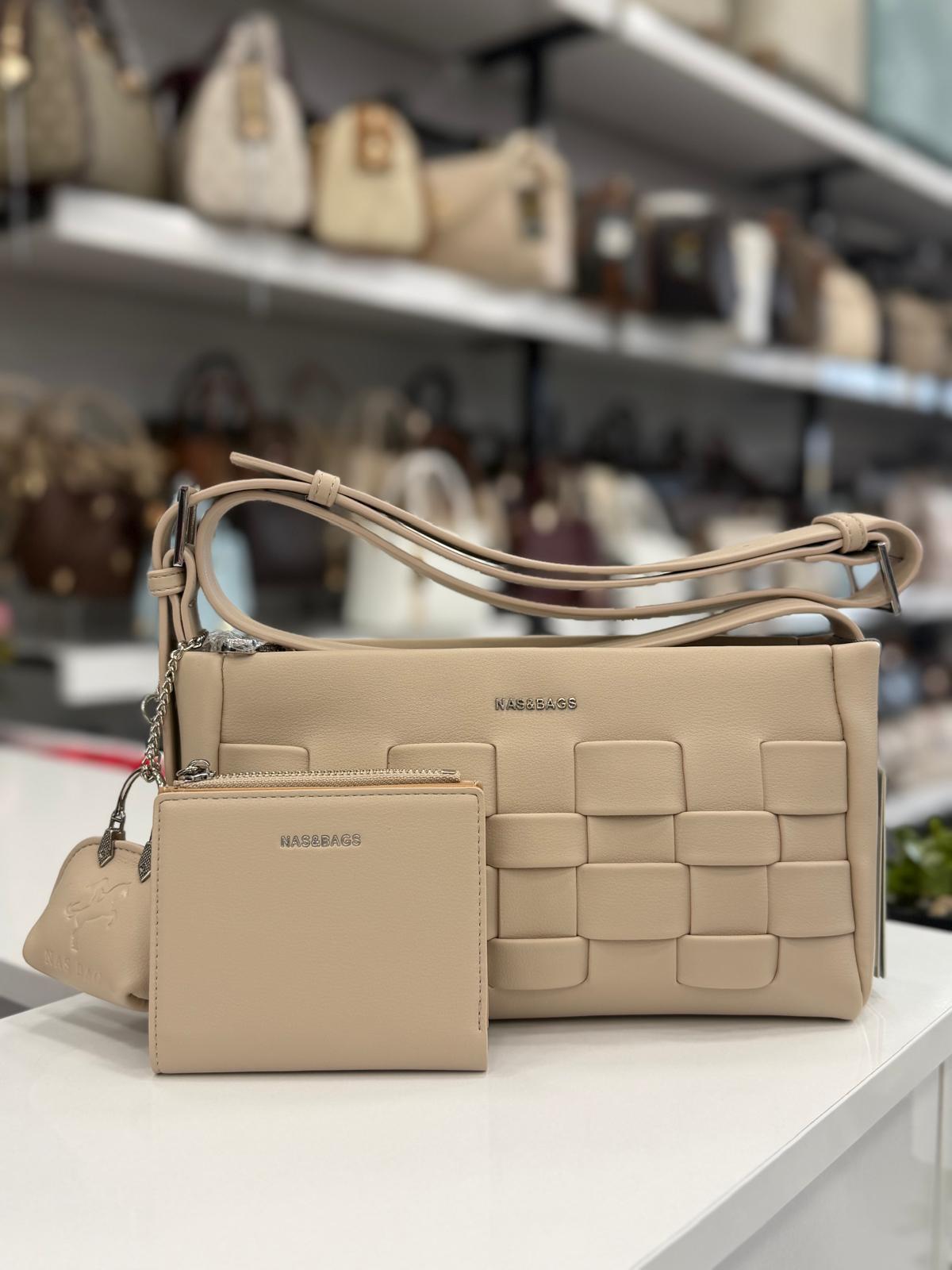 Nas Bag Kum Örgü Desenli Çanta & Kartlık Seti - ns26038