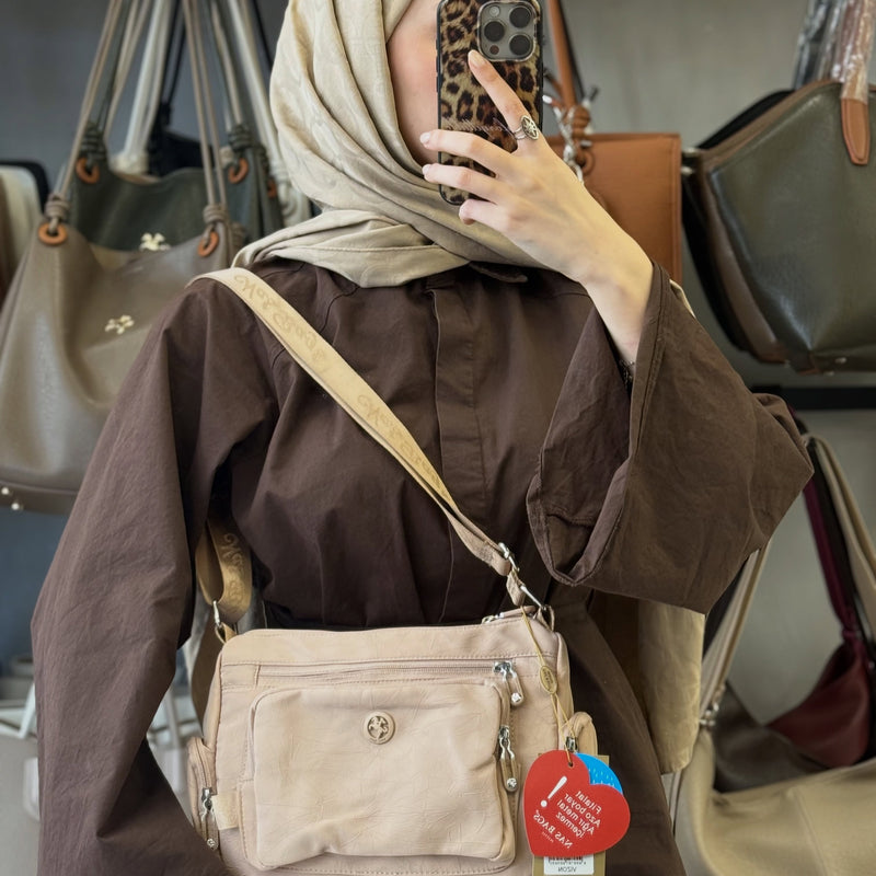 Nas Bag Kum Su Geçirmez İthal Paraşüt Kumaş 6 Gözlü Ayarlanabilir Askılı Kadın Çapraz Omuz Çantası - NS26077