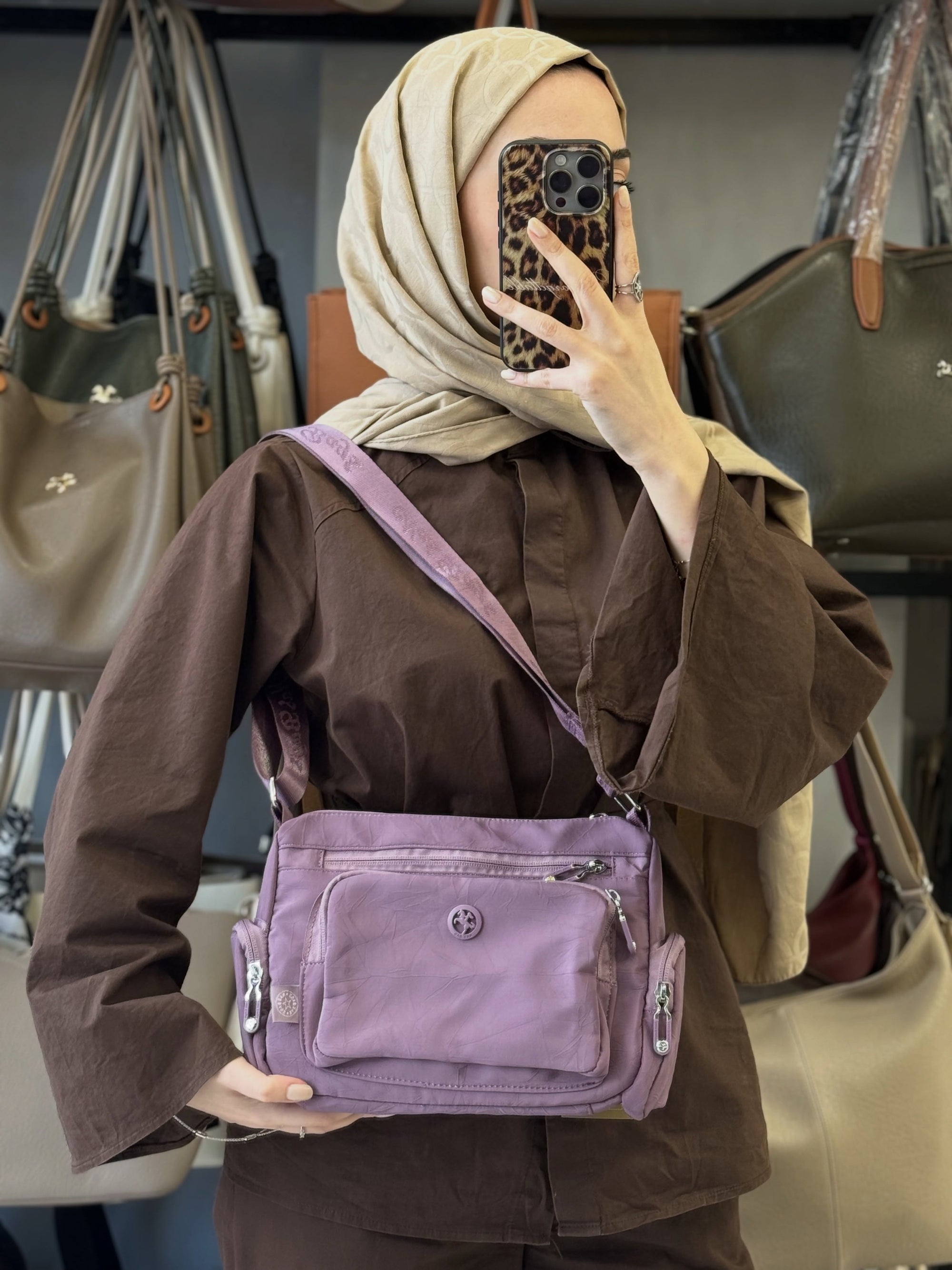 Nas Bag Mor Su Geçirmez İthal Paraşüt Kumaş 6 Gözlü Ayarlanabilir Askılı Kadın Çapraz Omuz Çantası - NS26077