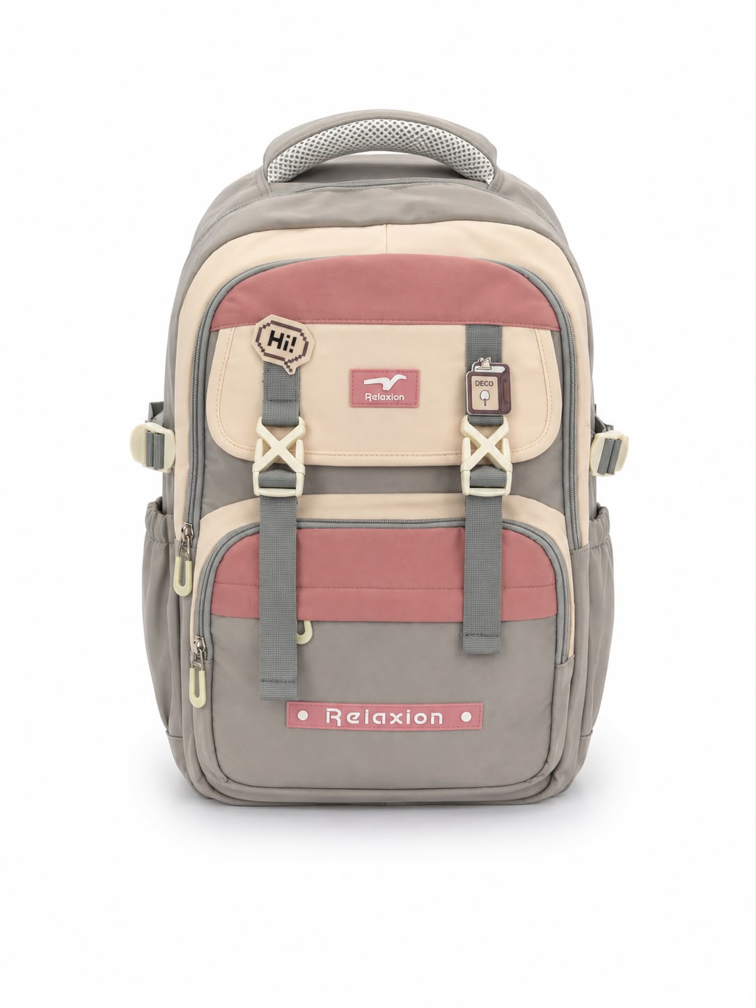 Relaxion Gri Pembe Rozet Detaylı Ergonomik Okul ve Sırt Çantası - 2464