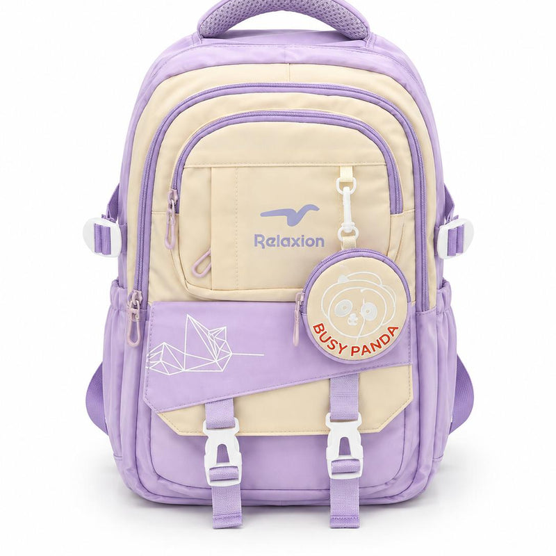 Relaxion Çok Lila Krem Bölmeli & Charm Hediyeli Ergonomik Okul ve Sırt Çantası - 2467