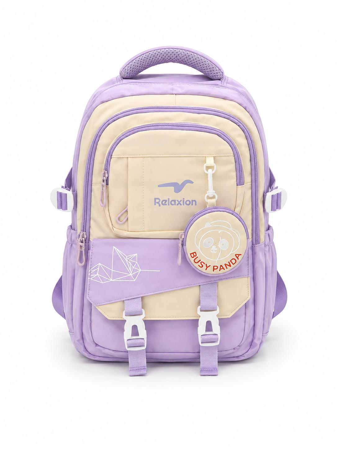 Relaxion Çok Lila Krem Bölmeli & Charm Hediyeli Ergonomik Okul ve Sırt Çantası - 2467