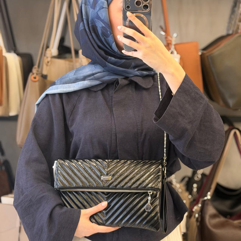 Silver & Polo Siyah Rengi Kapitone Detaylı Clutch & Omuz Çantası - SP1134 - 12